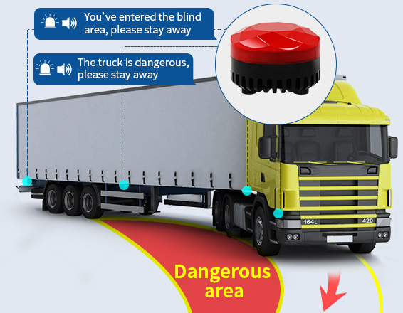 Truck blind spot  reversing radar system with warning light